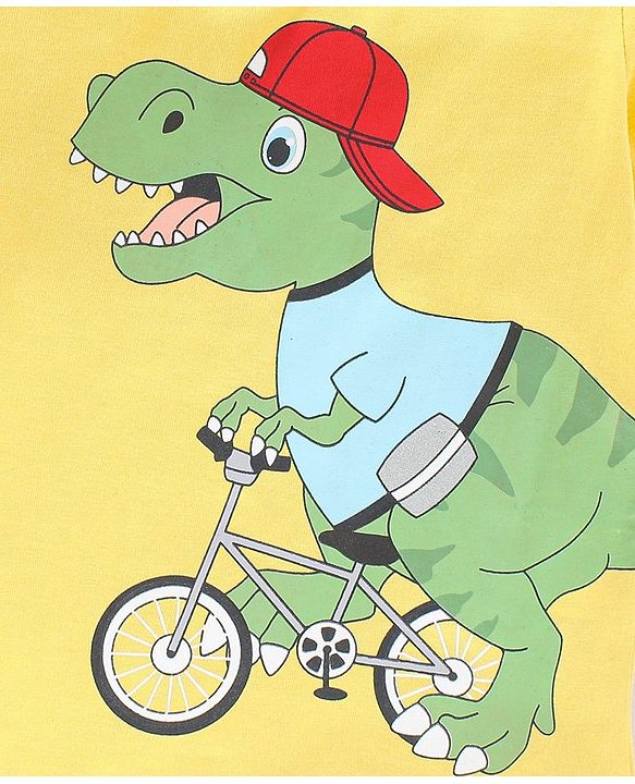 Babyhug Cotton Knit Half Sleeves Dino Printed T-Shirt - Yellow