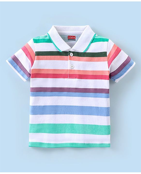 Babyhug Cotton  Half Sleeves T-Shirt Striped - White
