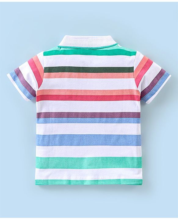 Babyhug Cotton  Half Sleeves T-Shirt Striped - White