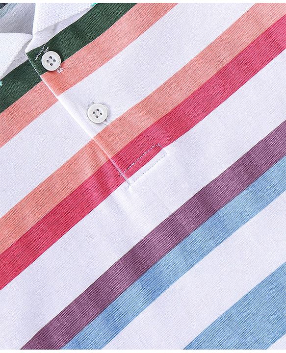 Babyhug Cotton  Half Sleeves T-Shirt Striped - White