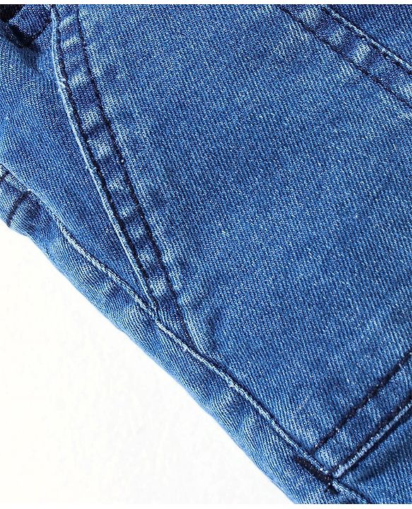 Babyhug Cotton Spandex Knee Length Stretchable Washed Denim Bermuda with Ball Patch - Blue