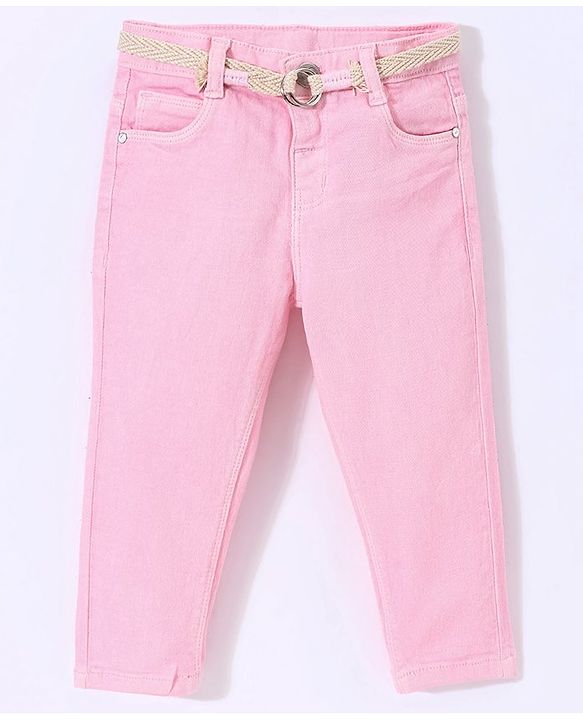Babyhug Cotton Colored Denim Full Length Stretchable Jeans - Pink