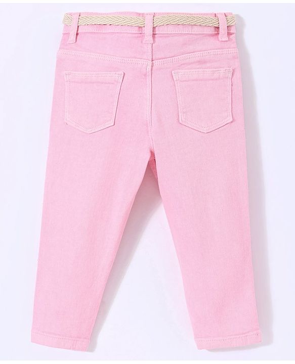 Babyhug Cotton Colored Denim Full Length Stretchable Jeans - Pink