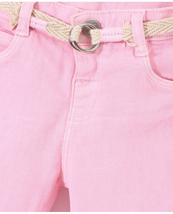 Babyhug Cotton Colored Denim Full Length Stretchable Jeans - Pink
