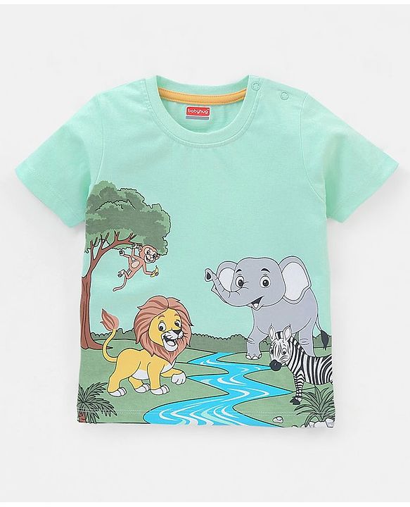 Babyhug Cotton Knit Half Sleeves T-Shirt Lion Print - Green