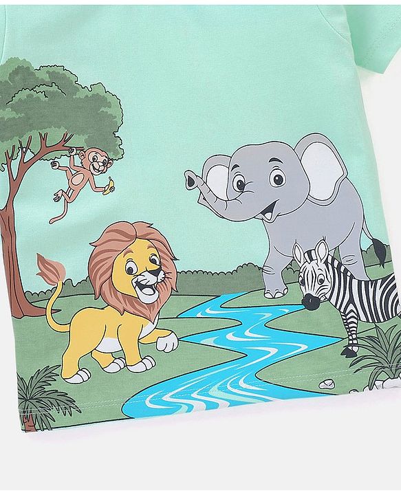 Babyhug Cotton Knit Half Sleeves T-Shirt Lion Print - Green