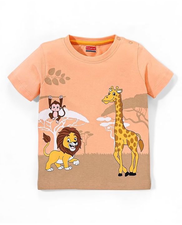 Babyhug Cotton Jersey Half Sleeves T-Shirt Lion Printed - Peach
