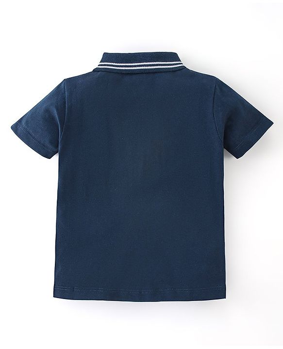 Babyhug Cotton Knit Half Sleeves Polo T-Shirt Dino Print - Navy Blue