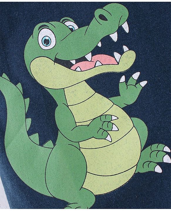 Babyhug Cotton Knit Half Sleeves Polo T-Shirt Dino Print - Navy Blue