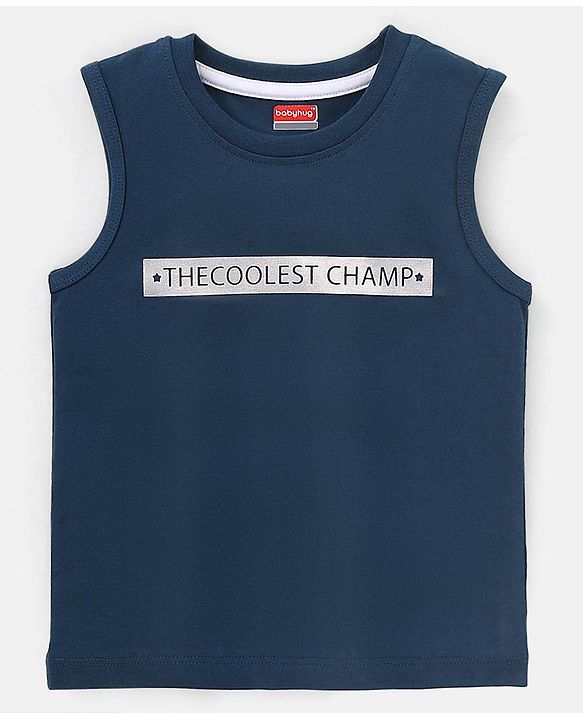 Babyhug Cotton Jersey Sleeveless T-Shirt Text Print - Blue