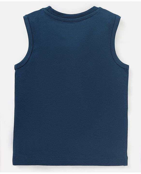 Babyhug Cotton Jersey Sleeveless T-Shirt Text Print - Blue