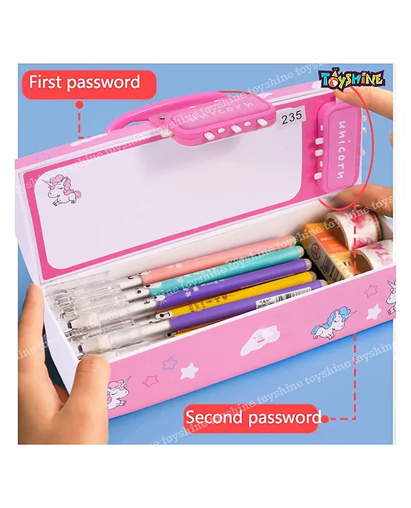 Multifunction Pencil Box With Double Password Lock, Large Capacity Plastic  Stationery Case Combination Lock Pencil Box Organizer(dinosaur Pink)