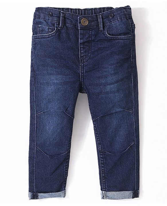 Babyhug Cotton Washed Denim Solid Full Length Jeans With Suspender  Fly With Zipper -  Blue