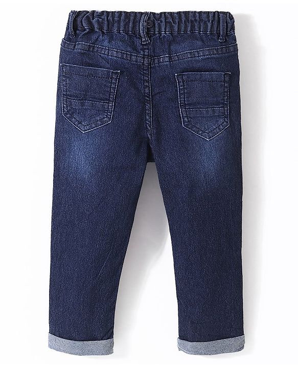 Babyhug Cotton Washed Denim Solid Full Length Jeans With Suspender  Fly With Zipper -  Blue
