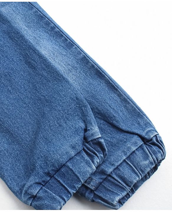 Babyhug Cotton Full Length Stretchable Denim Jeans Boat Embroidery - Blue