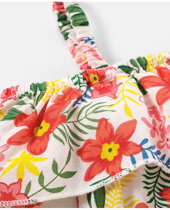 Babyhug Rayon Half Sleeves Cold Shoulder Top Floral Printed - Multicolour