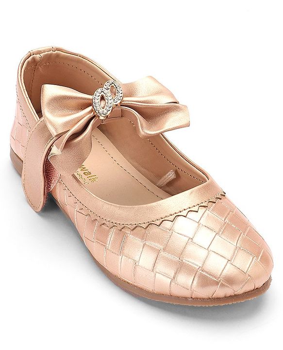 Cute Walk By Babyhug Velcro Closure Bellies With Bow Applique - Rose Golden
