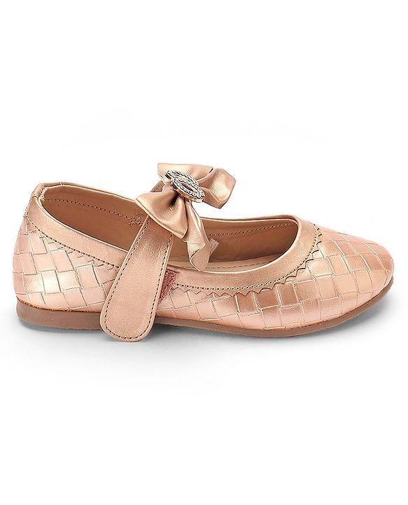 Cute Walk By Babyhug Velcro Closure Bellies With Bow Applique - Rose Golden