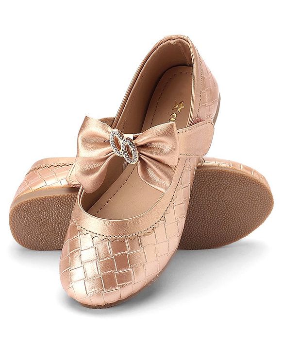 Cute Walk By Babyhug Velcro Closure Bellies With Bow Applique - Rose Golden