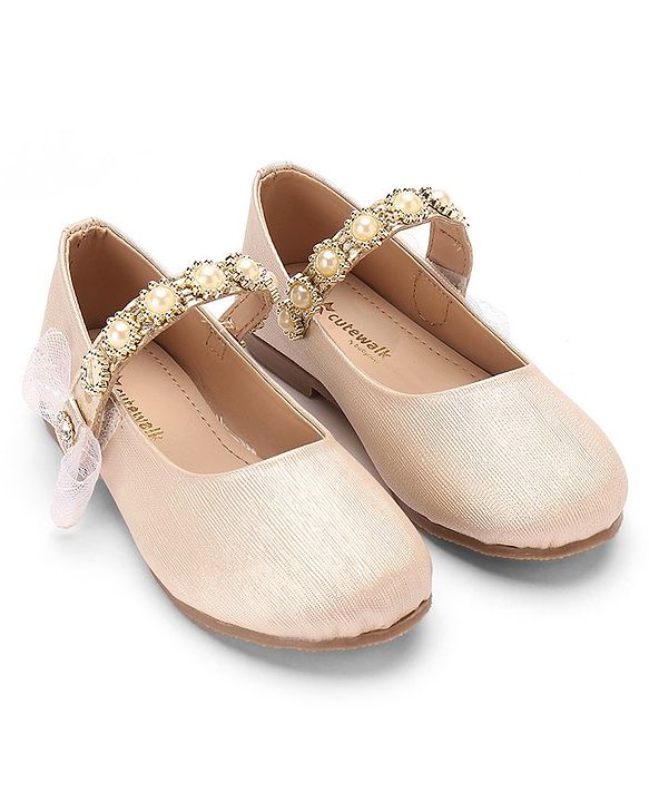 Cute Walk By Babyhug Velcro Closure Bellies With Pearl Applique - Golden