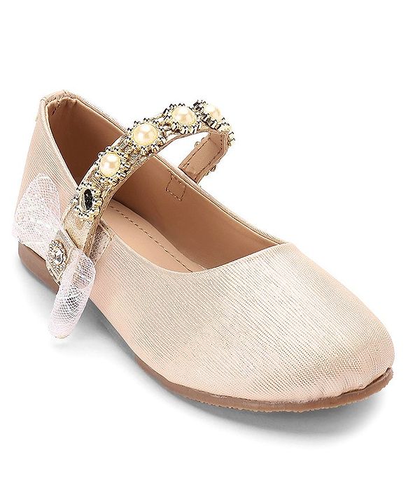 Cute Walk By Babyhug Velcro Closure Bellies With Pearl Applique - Golden
