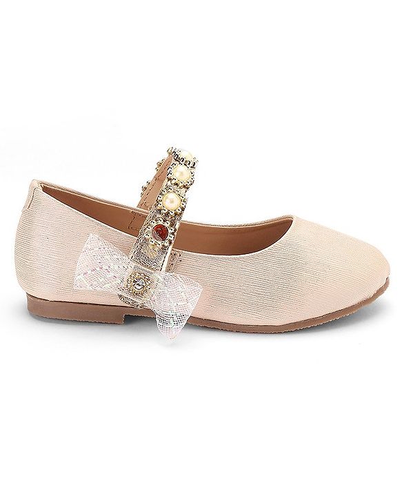 Cute Walk By Babyhug Velcro Closure Bellies With Pearl Applique - Golden