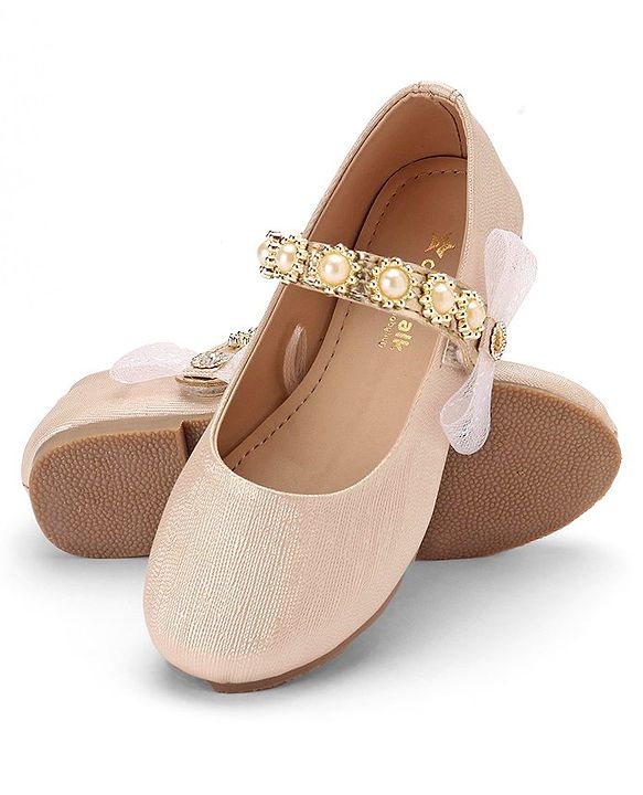 Cute Walk By Babyhug Velcro Closure Bellies With Pearl Applique - Golden