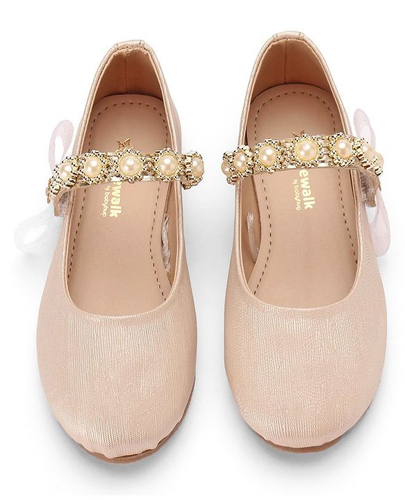Cute Walk By Babyhug Velcro Closure Bellies With Pearl Applique - Golden