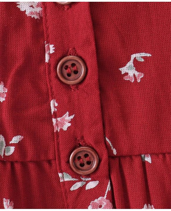 Babyhug Viscose Woven Three Fourth Sleeves Top With Frill Detailing Floral Print- Red