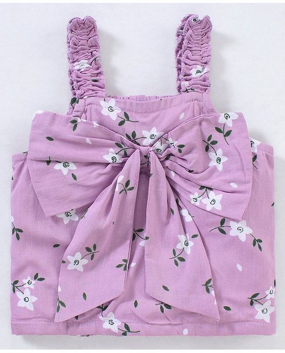 Babyhug Sleeveless Rayon Woven Crop Top With Bow Detailing Floral Print- Light Purple