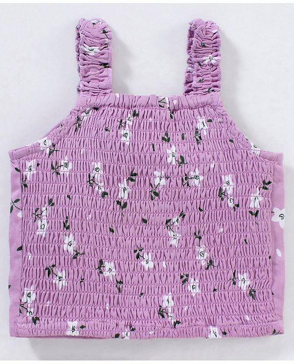 Babyhug Sleeveless Rayon Woven Crop Top With Bow Detailing Floral Print- Light Purple