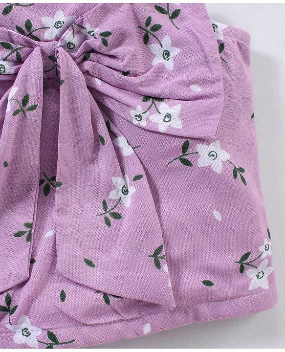 Babyhug Sleeveless Rayon Woven Crop Top With Bow Detailing Floral Print- Light Purple