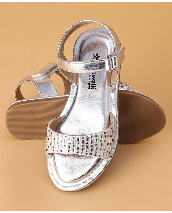 Cute Walk by Babyhug Shimmer Sandals With Velcro Closure - Silver