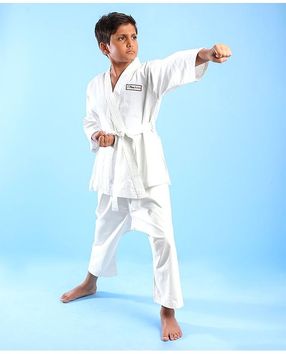 Pine Active Cotton Full Sleeves Solid Colour Karate Dress - White