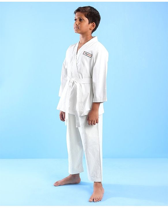 Pine Active Cotton Full Sleeves Solid Colour Karate Dress - White