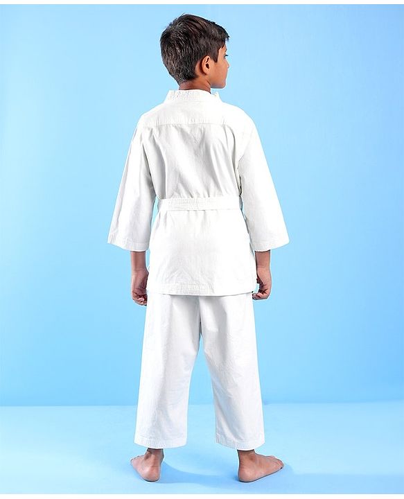 Pine Active Cotton Full Sleeves Solid Colour Karate Dress - White