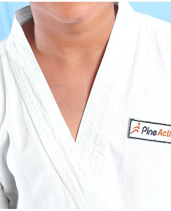 Pine Active Cotton Full Sleeves Solid Colour Karate Dress - White