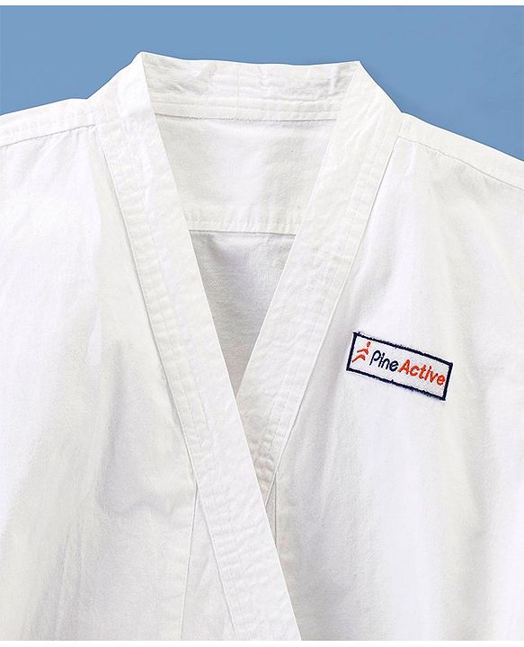 Pine Active Cotton Full Sleeves Solid Colour Karate Dress - White