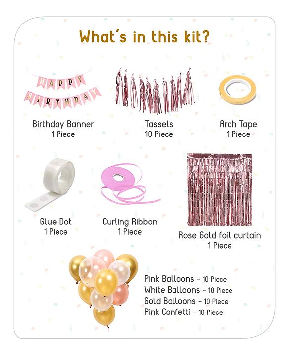 Babyhug Birthday Decor Kit Rose Gold - Pack Of 56