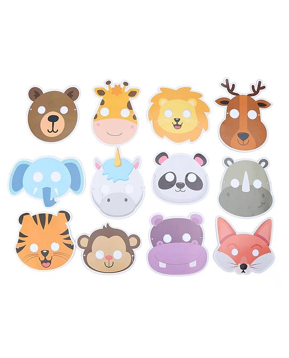 Babyhug Animal Face Mask Set - 12 Piecesm |  Animal-Themed Designs |  Fun Party & Role-Play Accessory for Kids | Paper Masks.