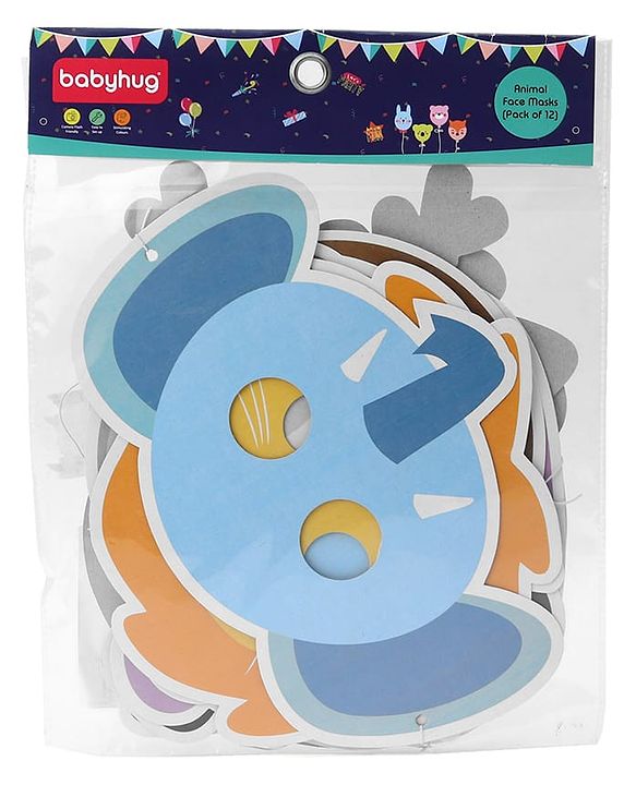 Babyhug Animal Face Mask Set - 12 Piecesm |  Animal-Themed Designs |  Fun Party & Role-Play Accessory for Kids | Paper Masks.