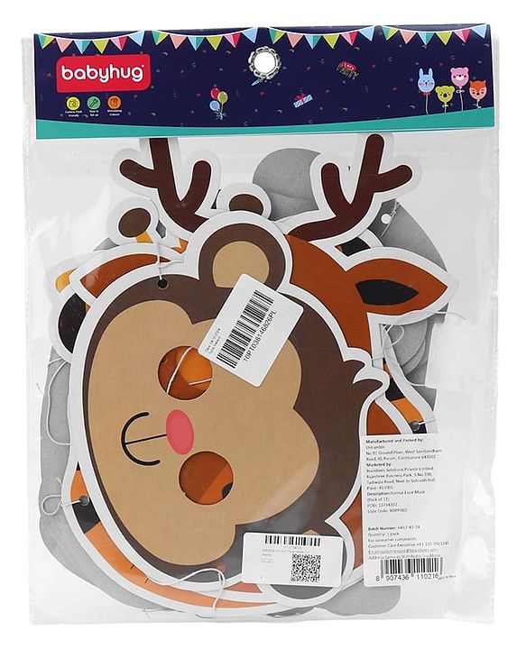 Babyhug Animal Face Mask Set - 12 Piecesm |  Animal-Themed Designs |  Fun Party & Role-Play Accessory for Kids | Paper Masks.