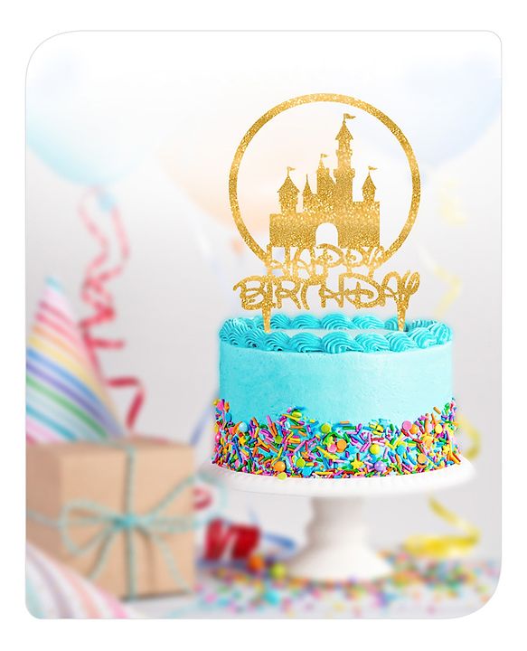 Babyhug Castle Theme Cake Topper - Gold | Glittery Gold Castle Design | Reusable | Perfect for Themed Birthday Parties | Adds Royal Touch to Celebrations