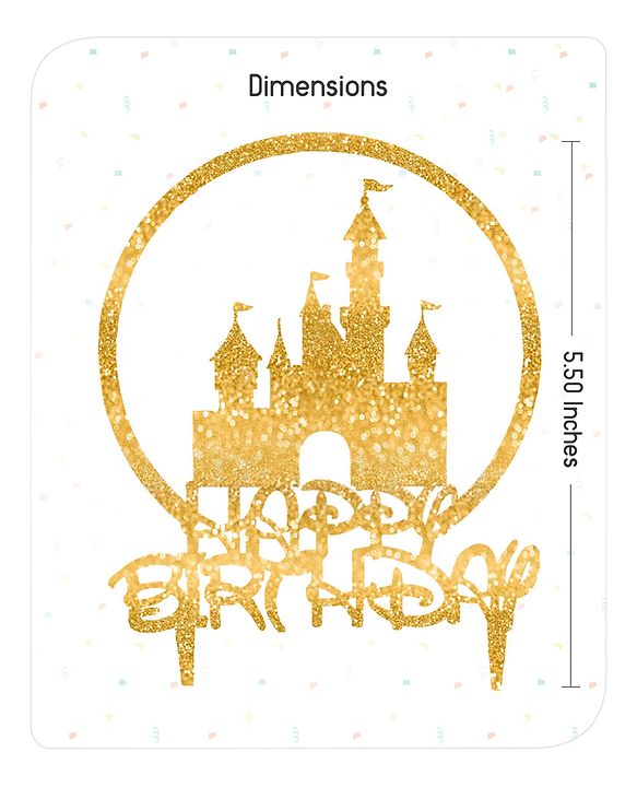 Babyhug Castle Theme Cake Topper - Gold | Glittery Gold Castle Design | Reusable | Perfect for Themed Birthday Parties | Adds Royal Touch to Celebrations