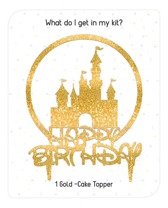 Babyhug Castle Theme Cake Topper - Gold | Glittery Gold Castle Design | Reusable | Perfect for Themed Birthday Parties | Adds Royal Touch to Celebrations