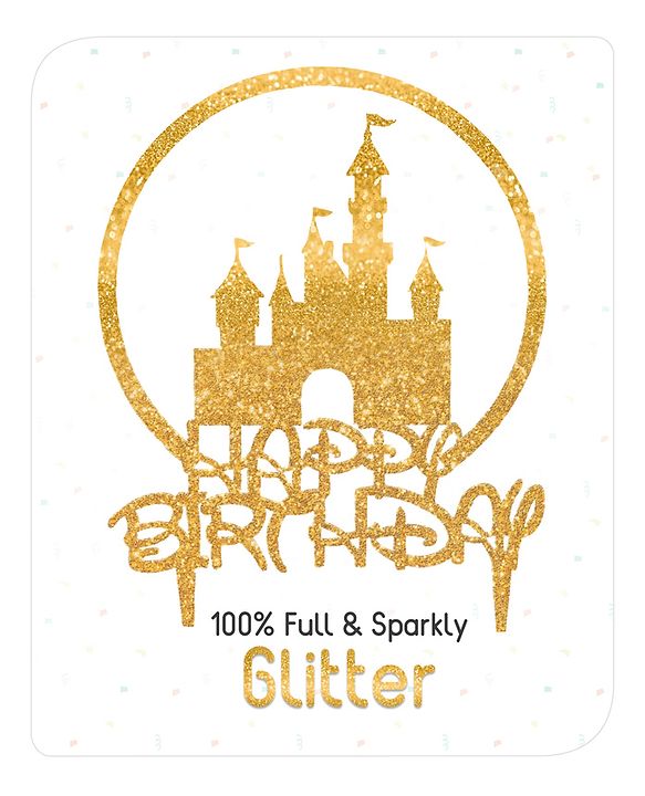 Babyhug Castle Theme Cake Topper - Gold | Glittery Gold Castle Design | Reusable | Perfect for Themed Birthday Parties | Adds Royal Touch to Celebrations