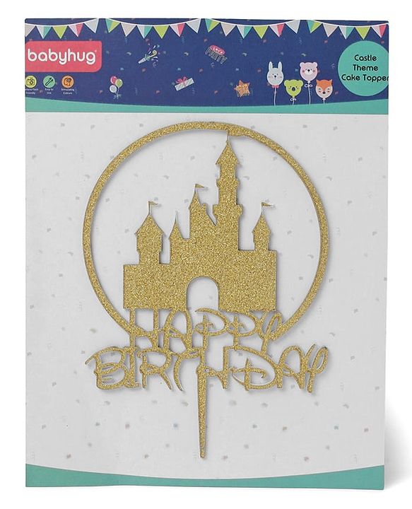 Babyhug Castle Theme Cake Topper - Gold | Glittery Gold Castle Design | Reusable | Perfect for Themed Birthday Parties | Adds Royal Touch to Celebrations