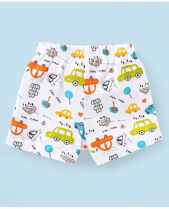 Babyhug 100% Cotton Striped & Car Printed Briefs Pack of 3 -Green & White