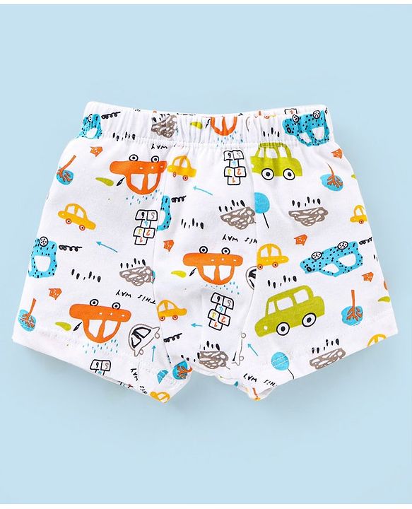 Babyhug 100% Cotton Striped & Car Printed Briefs Pack of 3 -Green & White