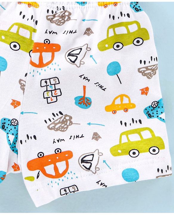 Babyhug 100% Cotton Striped & Car Printed Briefs Pack of 3 -Green & White
